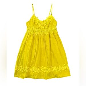 TOPSHOP yellow appliqué spaghetti strap boho babydoll sundress size 2 EUC
